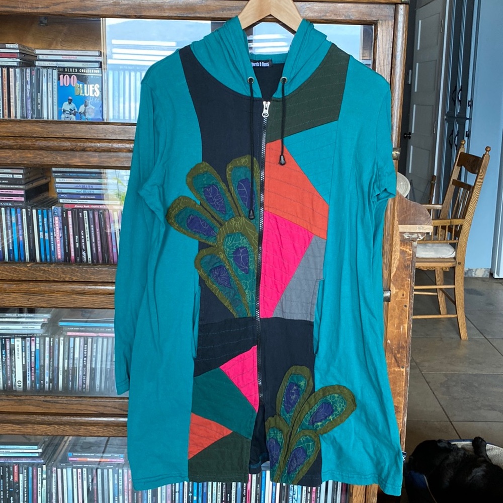 Leopards and Roses Funky Hippy/Boho Zippered Tunic/Hoodie - Size Large